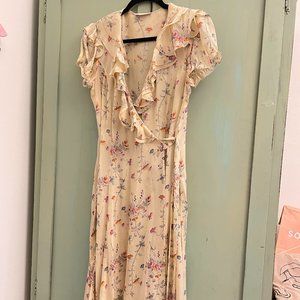 BADGLEY MISCHKA - LEMON YELLOW FLORAL Silk Wrap Dr